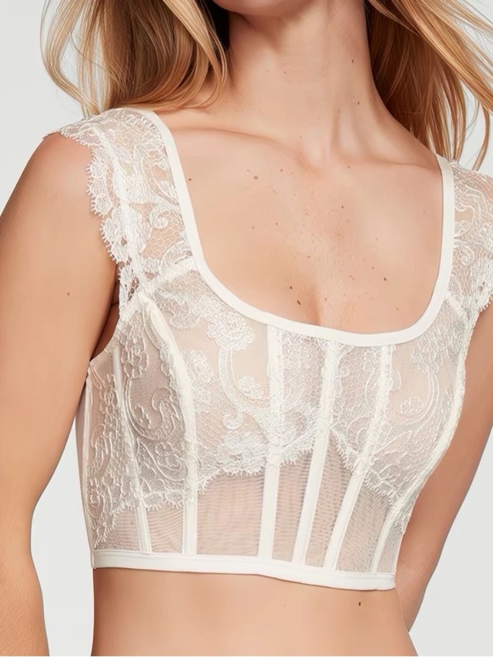 Victoria's Secret Sheer Lace Longline Bralette in Ivory